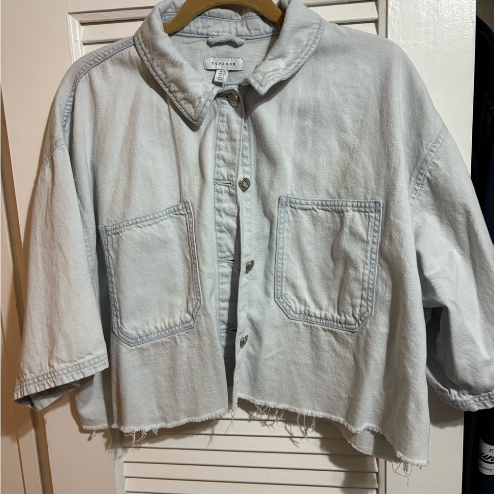 Topshop Light Blue Cropped Denim Jacket